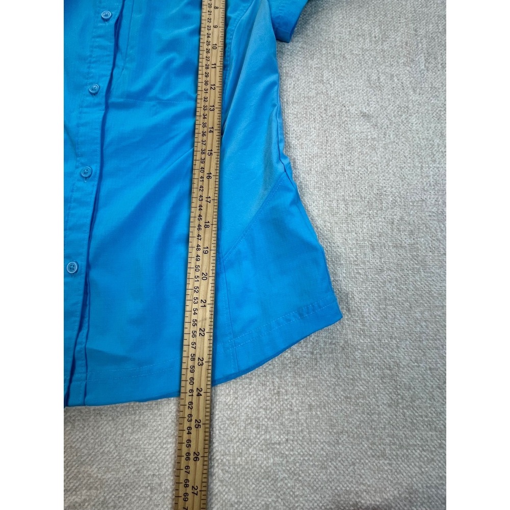 Columbia Women's Short Sleeve Button-Down Shirt in Bright Teal Blue - Picture 3 of 5